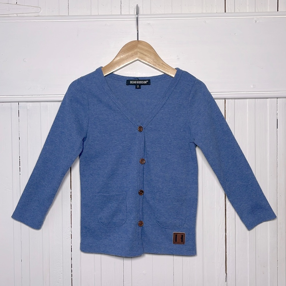 BEAU HUDSON EUC Ribbed Button Down V Neck Signature Cardigan